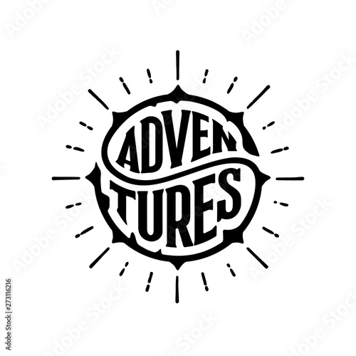 Adventure circle lettering with rays Vector illustration.