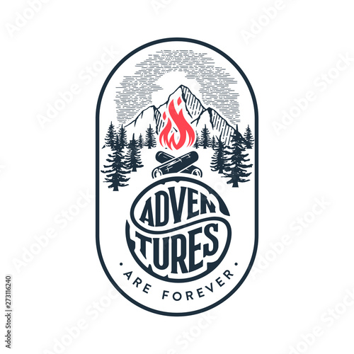 Adventures are forever oval white Vector illustration