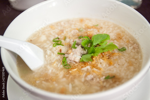 Boiled rice with pork,Thai food