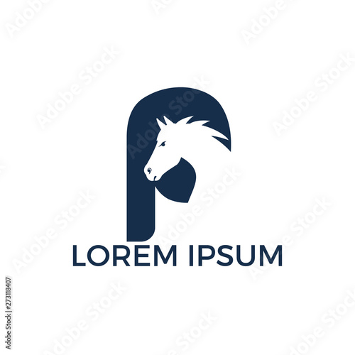 Fototapeta Naklejka Na Ścianę i Meble -  Modern horse and letter P logo design. Creative alphabet P and horse vector logo design template.