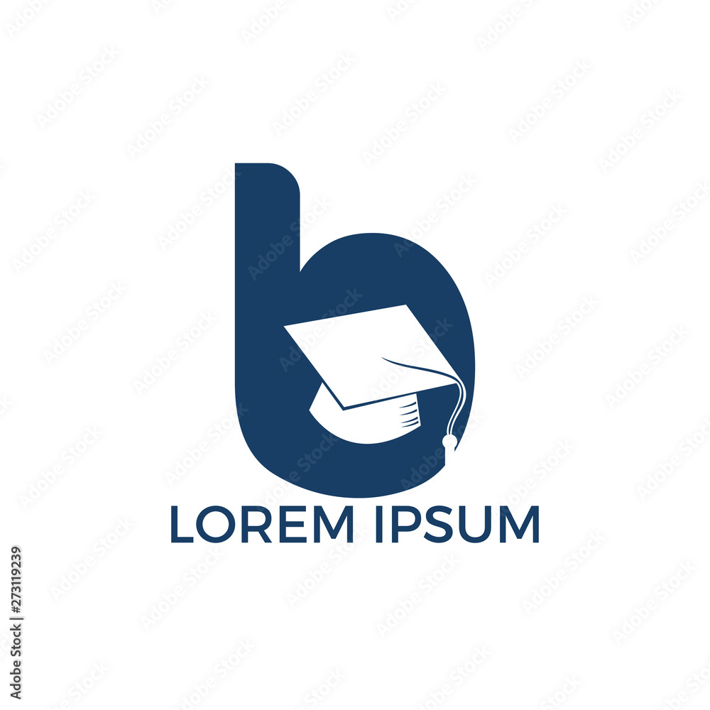 Letter B education logo vector illustration template. Graduation cap with letter B vector logo concept illustration.