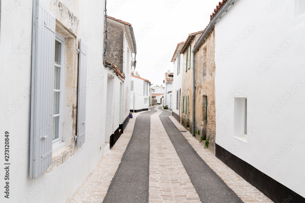 Alley and old white Houses in st martin de re france