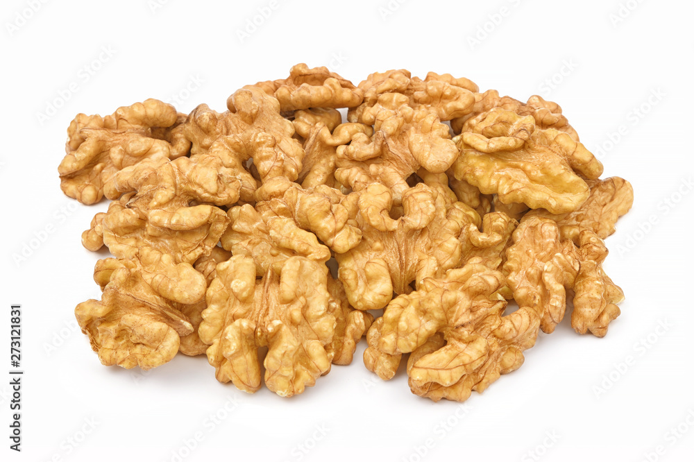 Walnuts isolated on white background. Pile of walnuts without shell closeup for your design and print. Nuts collection Walnuts isolated on white background. Pile of walnuts without shell closeup for your design and print. Nuts collection