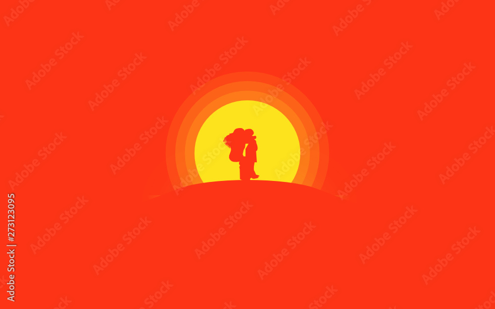 Illustration of Couple Kissing Silhouetted on a Sunset Illustration of Couple Kissing Silhouetted on a Sunset