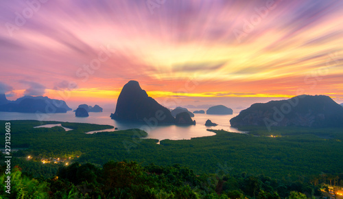 Attractions in Phang Nga Province.And There is a sandy sea.See the beauty of the morning. sunrise time at Samed Nang Chee mountain view point in Phang Nga Province. Thailand,UNSEEN Thailand.