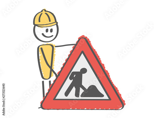 Stick Figure - man construction worker with sign