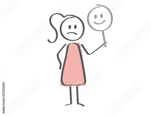 Stick Figure - woman depression hiding sadness under mask