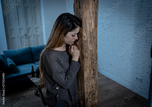 Woman victim of domestic violence and abuse feeling alone and depressed