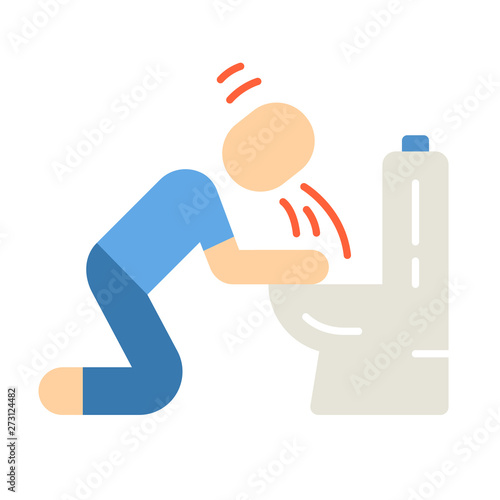 Vomiting, nausea flat design long shadow color icon
