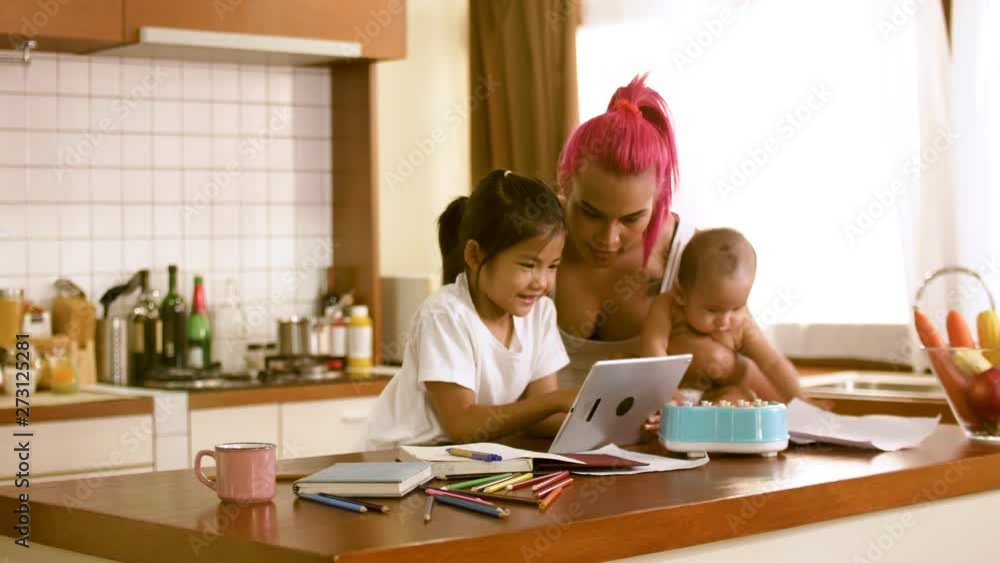 Happy young mother and kids spending time together at home Happy young mother and kids spending time together at home