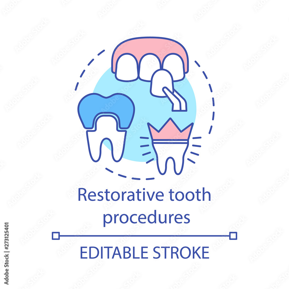 Restorative tooth procedures concept icon Restorative tooth procedures concept icon