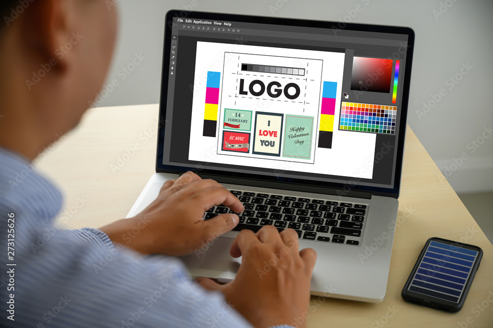 Creative Designer Graphic at work. , Illustrator Graphic designer working digital tablet and computer Color swatch samples Creative Designer Graphic at work. , Illustrator Graphic designer working digital tablet and computer Color swatch samples