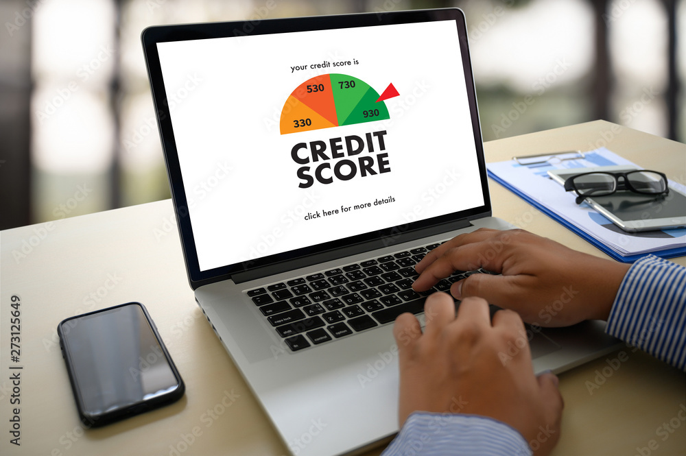 CREDIT SCORE (Businessman Checking Credit Score Online and Financial payment Rating Budget Money) CREDIT SCORE (Businessman Checking Credit Score Online and Financial payment Rating Budget Money)