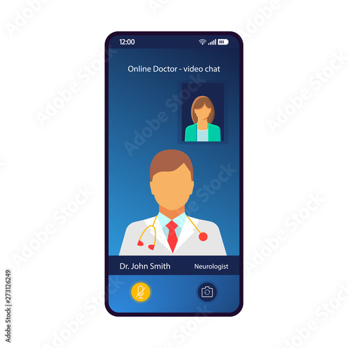 Online doctor consultation smartphone interface vector template