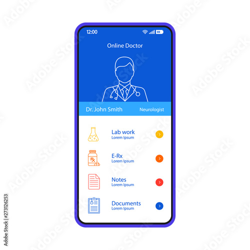 Online doctor profile smartphone interface vector template