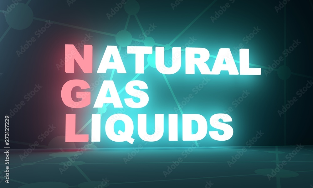 Acronym NGL - Natural gas liquids. Business conceptual image. 3D rendering. Neon bulb illumination