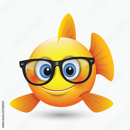 Cute fish emoticon, emoji wearing eyeglasses