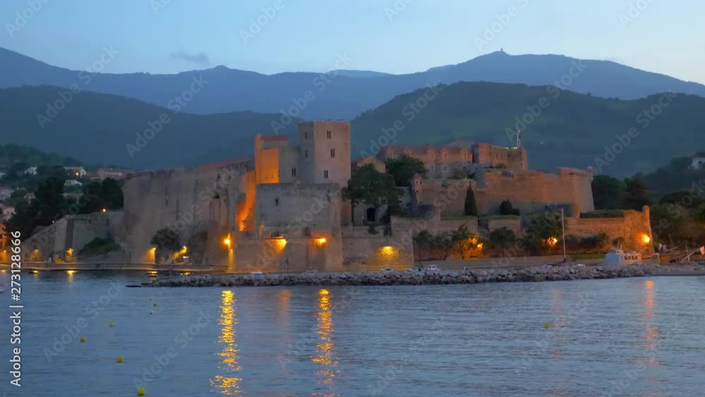 Sunset in Collioure France South Côte d'Azur walled enclosure castle Sunset in Collioure France South Côte d'Azur walled enclosure castle
