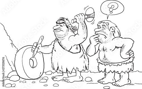 caveman inventing the wheel
