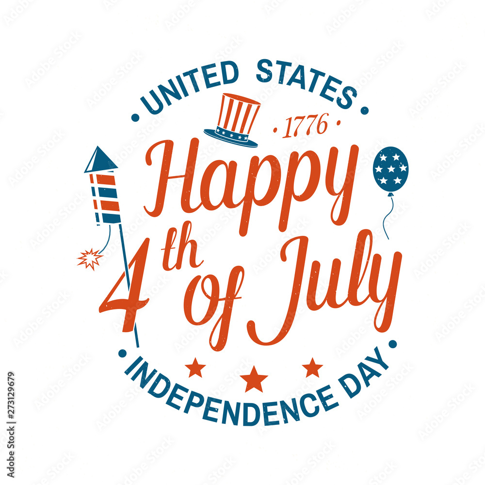 Naklejka premium Vintage 4th of july design in retro style. Independence day greeting card. Patriotic banner for website template. Vector illustration.