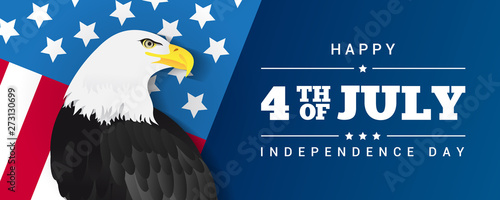 Happy 4th of July Banner Vector illustration.  Bald eagle with Flag of the United States.