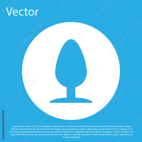 Blue Anal plug icon isolated on blue background. Butt plug sign. Fetish accessory. Sex toy for men and woman. White circle button. Vector Illustration