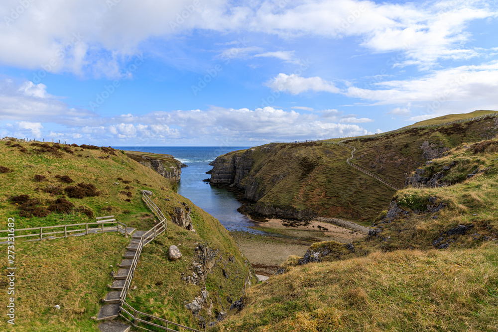 Steps and path down to Smoo Cave in Durness, Scotland, UK