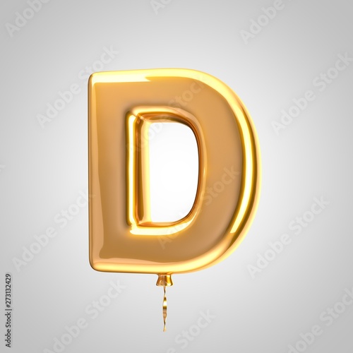 Shiny metallic orange balloon letter D uppercase isolated on white background