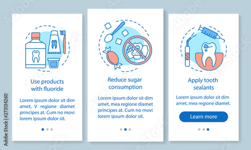 Caries prevention onboarding mobile app page screen with linear concepts