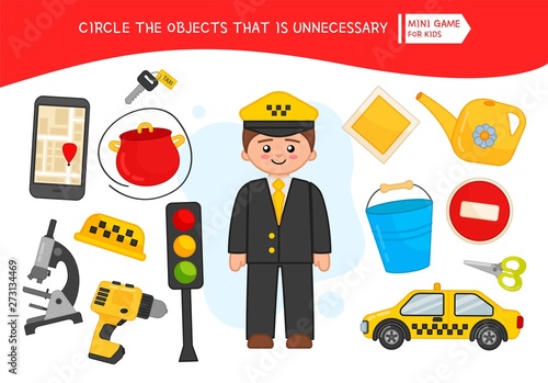Educational game for children. Cartoon musician. Circle the objects that is unnecessary. 