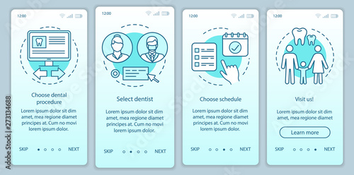 Dental clinic appointment onboarding mobile app page screen with linear concepts