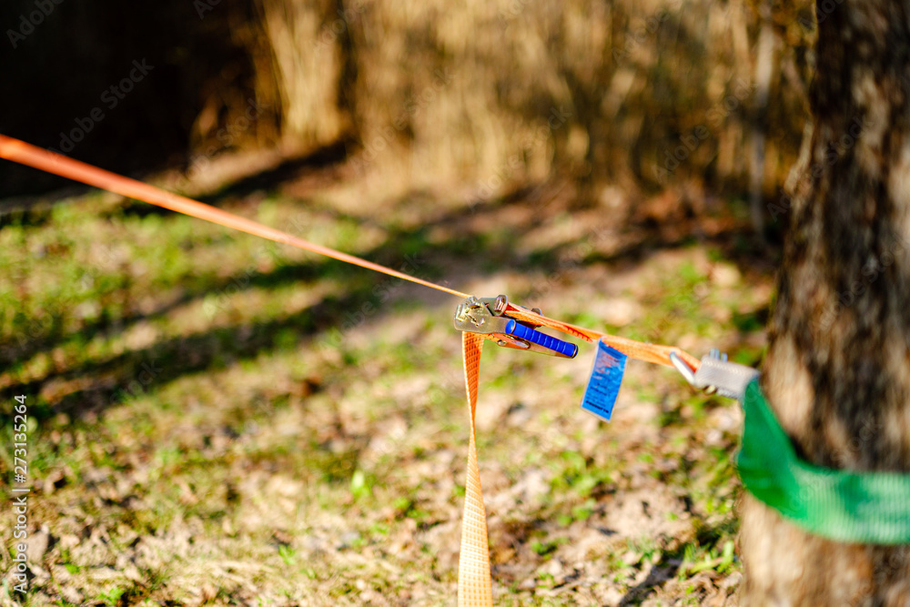 strope for wire walking stretched between trees