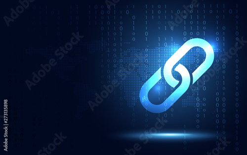 Blockchain technology fintech cryptocurrency block chain server abstract background. Link block contain cryptography hash and transaction data. New futuristic system technology sign and symbol vector