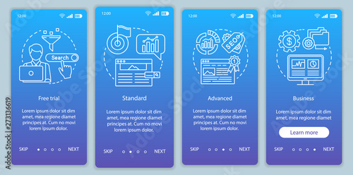 SEO keyword tool subscription onboarding mobile app page screen vector template