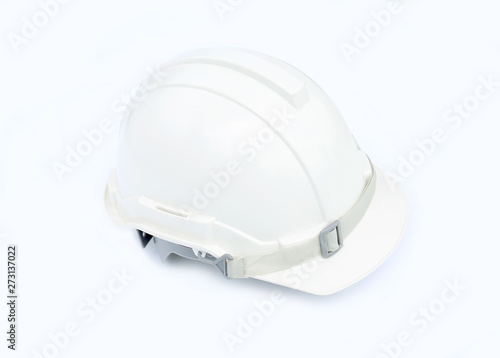 White safety helmet construction on white background