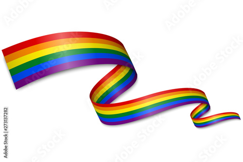 Waving ribbon or banner with flag of LGBT pride.