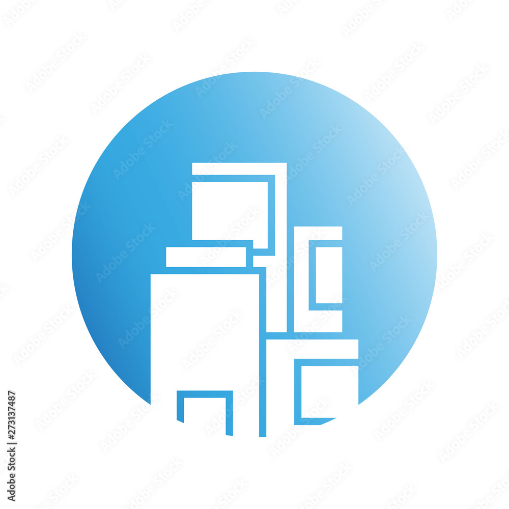 blue city building in circle blue city building in circle