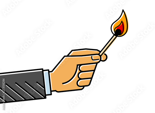 Hand holding a lit match