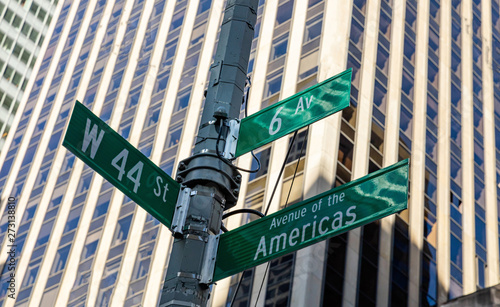 6th ave and W44, Manhattan New York downtown. Green color street signs