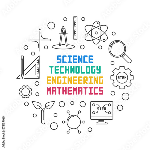 Science, Technology, Engineering and Mathematics vector concept modern round illustration in thin line style