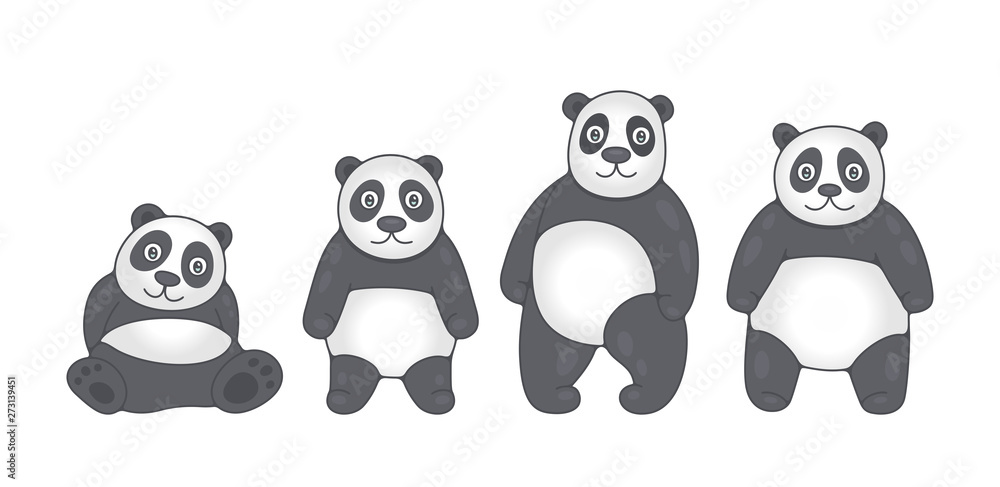 Set of Pandas. isolated on white background