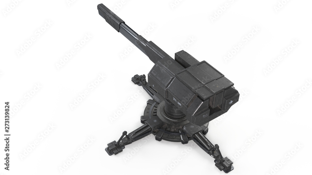 Scifi turret 3d rendering over white background Scifi turret 3d rendering over white background