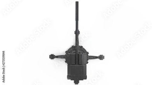 Scifi turret 3d rendering over white background