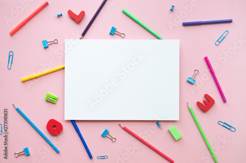 School and office accessory with copy space on color background