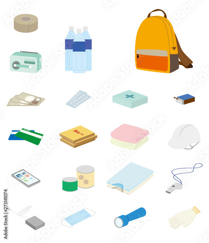防災グッズのアイコンセットのイラスト