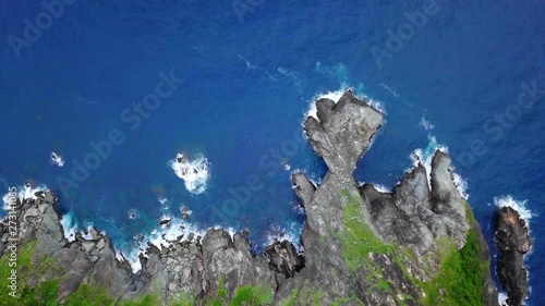 Rocky Sea Shore in Taiwan. Top Aerial View from above photo