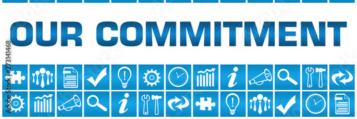 Our Commitment Blue Box Grid Business Symbols 
