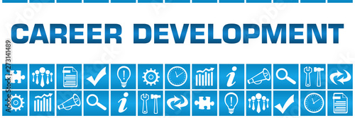 Career Development Blue Box Grid Business Symbols 