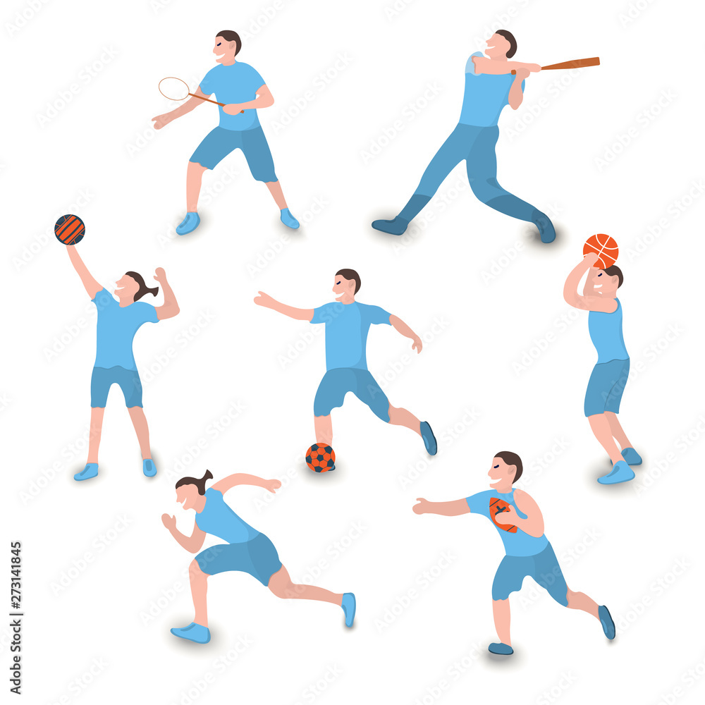 Set of player icon. Sport label on white Background. Character Cartoon style. Vector Illustration