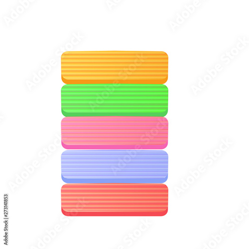 Two pieces of blue and red plasticine isolated on white background. Vector cartoon close-up illustration.